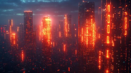 Fototapeta premium Futuristic Cityscape with Cybersecurity Features at Dusk