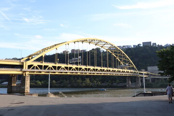 Colorful bridges over the river in downtown Pittsburgh, Pennsylvania