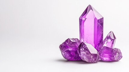 Amethyst crystals on white background. Generative AI
