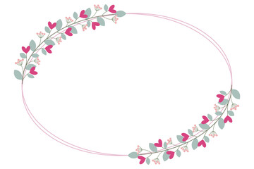Pink Oval Circle Borders Frame Or Wreath With Love Pink Flowers And Leaves © Agustin