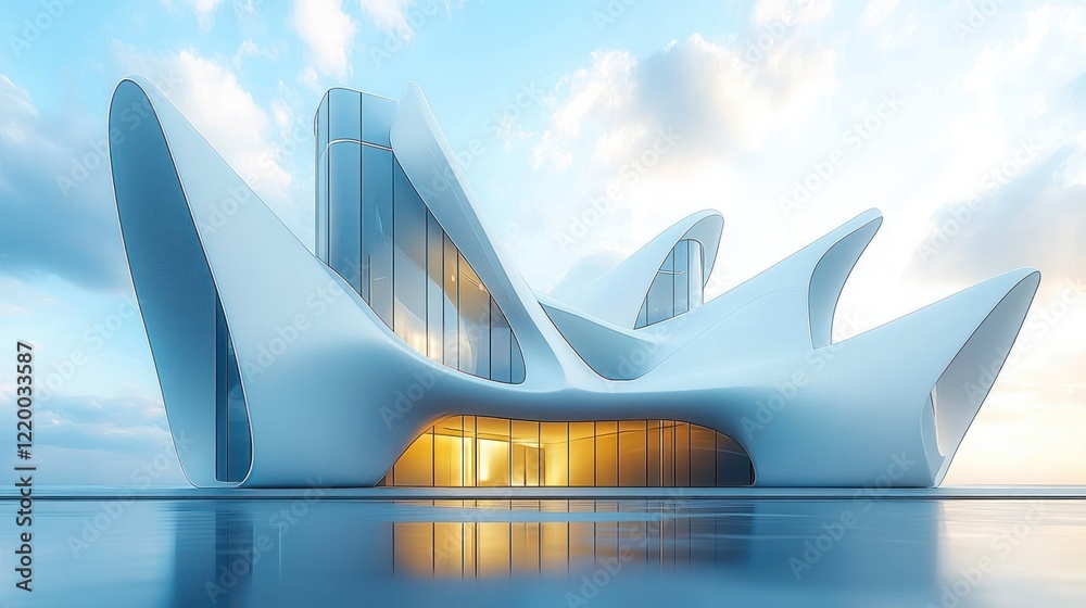 Leinwandbilder futuristic architecture dynamic forms abstract geometric structure with car park and minimal concret