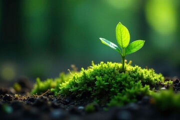 Mossy green shoots burst forth from damp earth, shoots, neon green plant