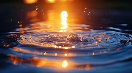 Calm water ripples with warm golden light on a soothing background. Spa, beauty, wellness, and eco friendly promotions.