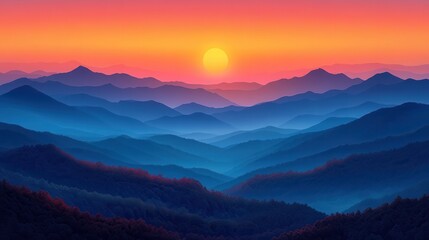 Fototapeta premium Dawn Over Majestic Peaks: Abstract Art of Vivid Sunrise Colors in Mountain Range