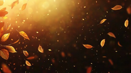 Realistic autumn park scene with vibrant leaves falling from trees onto a blurred natural landscape. Perfect for high-quality banners and illustrations.