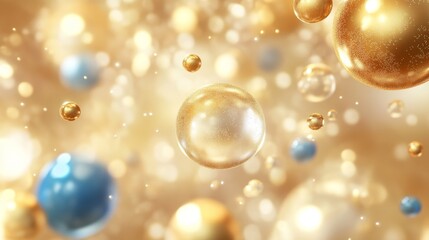 Fototapeta premium Shimmering Bubbles and Orbs in Abstract Golden Background
