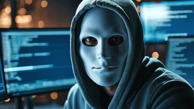Calling the IT owner using a white criminal anonymous mask to demand ransom with a large database and install password encryption using a programming hack