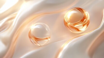 Elegant Shiny Bubbles on Soft Silk Background with Warm Tones