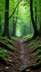 Obraz premium Muddy, overgrown forest floor with fallen trees and twisted roots, decay, nature, dirt