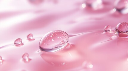 Close-Up of Water Droplets on Pink Surface with Soft Focus Background