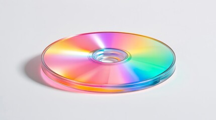 Stack of colorful DVD discs with a rainbow reflection. Generative AI