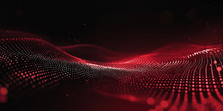 Abstract red digital background with white lights and black circular shapes