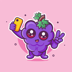 happy grape fruit character mascot taking a selfie with a smartphone isolated cartoon 
