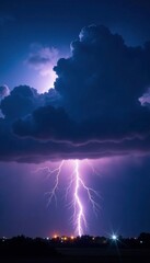 Nighttime storm clouds are filled with electricity and light that illuminate the darkness, energetic, lightning, thunderous