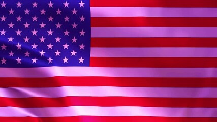 The nation flag of The United States consists of thirteen horizontal stripes, alternating red and white and 50 stars waving in the wind with highly detailed fabric animation background. 4K video