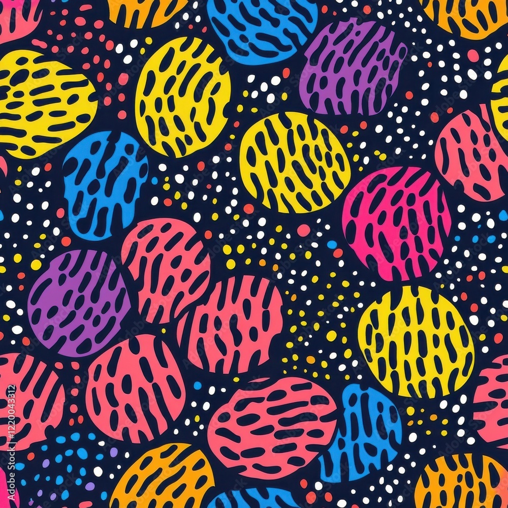 Poster vibrant multicolored abstract pattern with playful shapes and textures