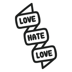love hate love text label design 