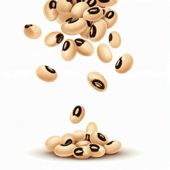 black eyed peas falling and stacked on white background
