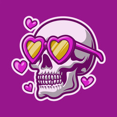 Skull Head In Love With Cute Glasses Mascot Vector Illustration is perfect for your brand business