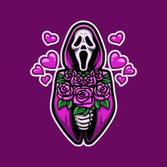 Skull Killer In Love Give a Roses Mascot Vector Illustration is perfect for your brand business