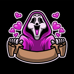 Skull Killer In Love With Ribbon Mascot Vector Illustration is perfect for your brand business