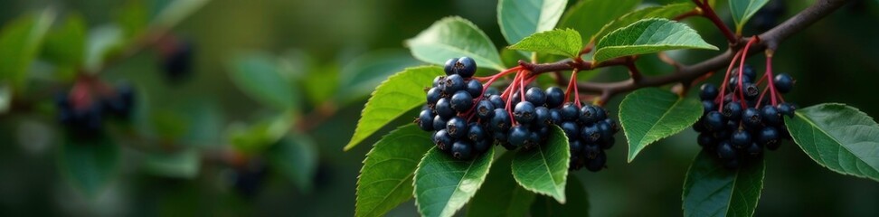 Dark clusters of berries in Ligustrum vulgare foliage, ligustrum, deciduous trees