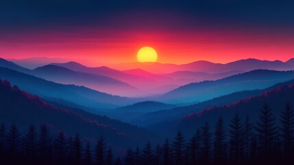 Obraz premium Minimalist Sunrise: Majestic Mountain Range with Bold Outlines