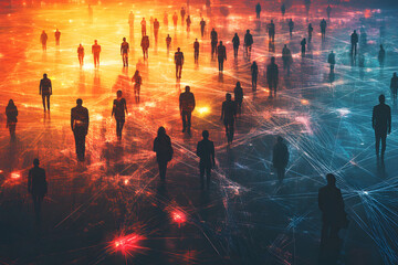 Obraz premium network silhouette diverse group of people connection connected digital technological communication interaction world business global internet web AI relation bonding online