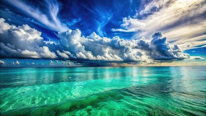 Bokeh Sky Sea Horizon, Cloudy Seascape, Turquoise Ocean, Dramatic Cloudscape, Coastal Photography, Dreamy Landscape