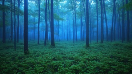 Obraz premium Enchanted Forest: Mystical Fog Oil Painting with Minimal Noise