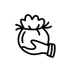 Line icon of hand giving goods, bringing treasure