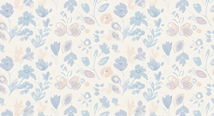 Simple, hand-drawn floral elements in soft colors, perfectly tiled for seamless use