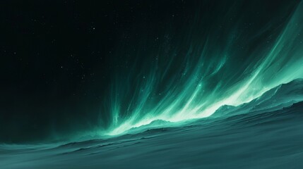 Fototapeta premium Ethereal Night Sky with Glowing Auroras Over a Frozen Landscape in Dark Green and Teal Hues