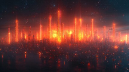Naklejka premium Glowing Neon Futuristic Cityscape - 3D Rendering with Smooth Gradients
