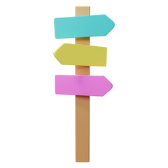 3d Wooden direction sign in pastel colors 