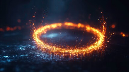 Glowing orange ring of fire particles on dark background.