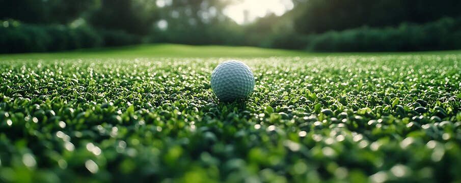 Golf ball on lush green course outdoor sports photography serenity