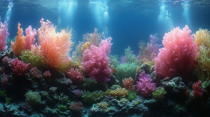 Obraz premium Luminous Coral Reef Haven: Vivid Underwater Ecosystem with Soft Lighting