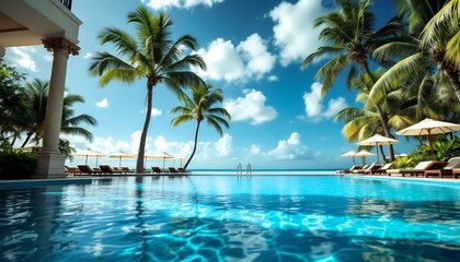 Naklejka premium Luxury Resort Pool Paradise: Tropical Getaway in the Caribbean