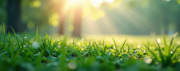 Peaceful morning dew glistening on an empty landscape, misty, abstract