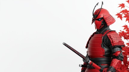 Samurai in Traditional Attire with Red Accents