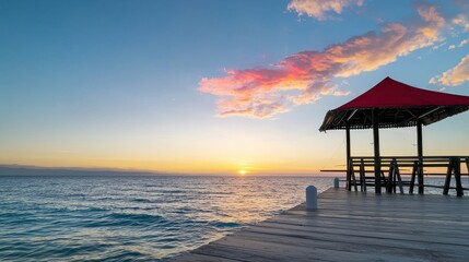 Serene Sunset Over Ocean from Fishing Pier