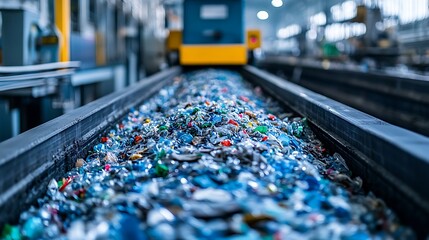 Obraz premium Close-up photography of industrial recycling process in waste management
