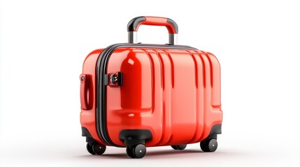 Compact red suitcase on a white background with travel design. Generative AI