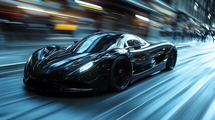 Dynamic car chase action in urban nightscape high-speed photography