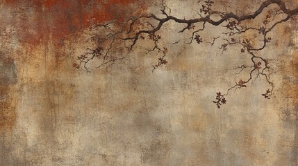 Obraz premium Autumnal Branch on Textured Brown Background
