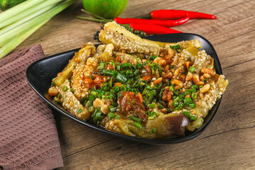 Asian cuisine baked eggplant with peanut