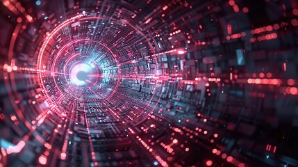 a close up of a red and blue circular object with a black background