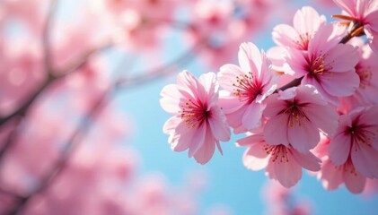 Pink cherry blossoms create a canopy of color, pink cherry blossom branches, pink blossoms