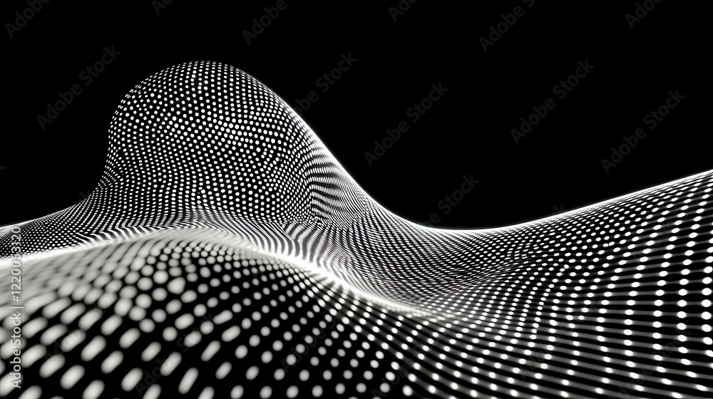 Poster abstract design featuring interconnected dots and gradient lines, intricate wave patterns symbolize 